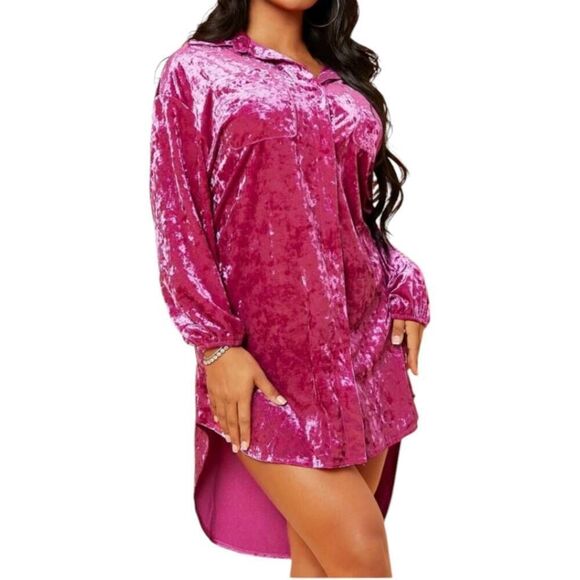 SHEIN Dresses & Skirts - SHEIN High Low Button Front Velvet Dress Sz L